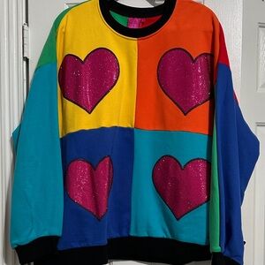 QUEEN OF SPARKLES Color Block Heart Sweater